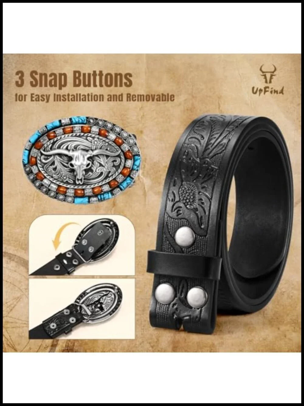 Genuine Leather Western Belt Turquoise Oval Buckle Cowboy Belt